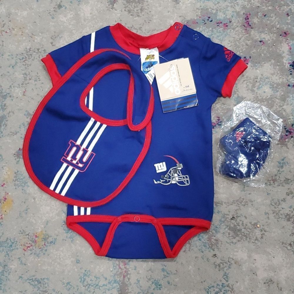 NY Giants NFL Adidas Onsie with Matching Bib and Socks Size 6/9 Months